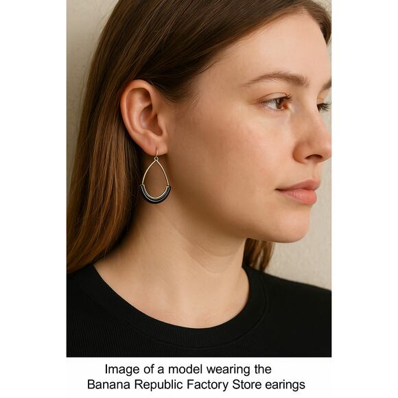 Banana Republic Gold Teardrop Black Accent Earrings - Picture 1 of 4